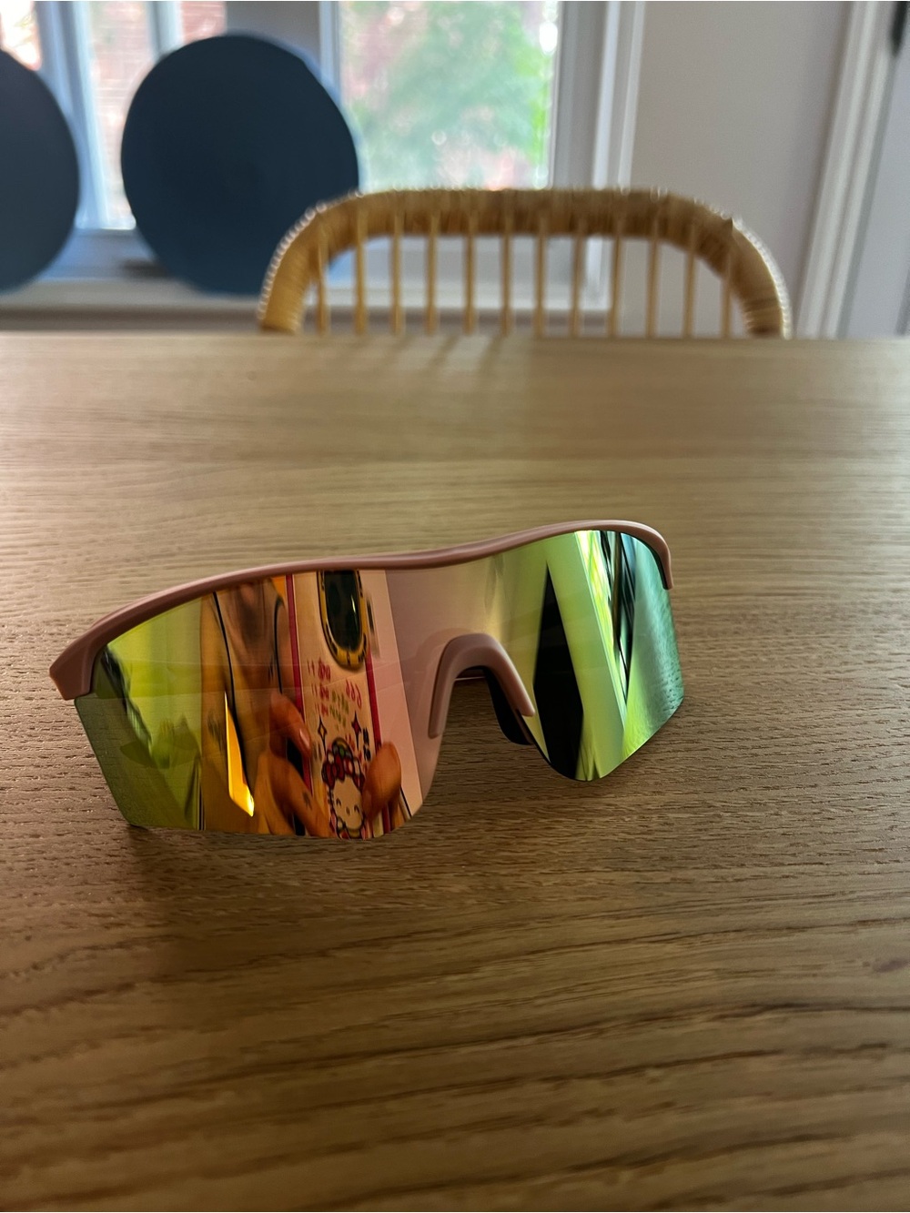 Pink Frame Mirrored Lens Sports Sunglasses